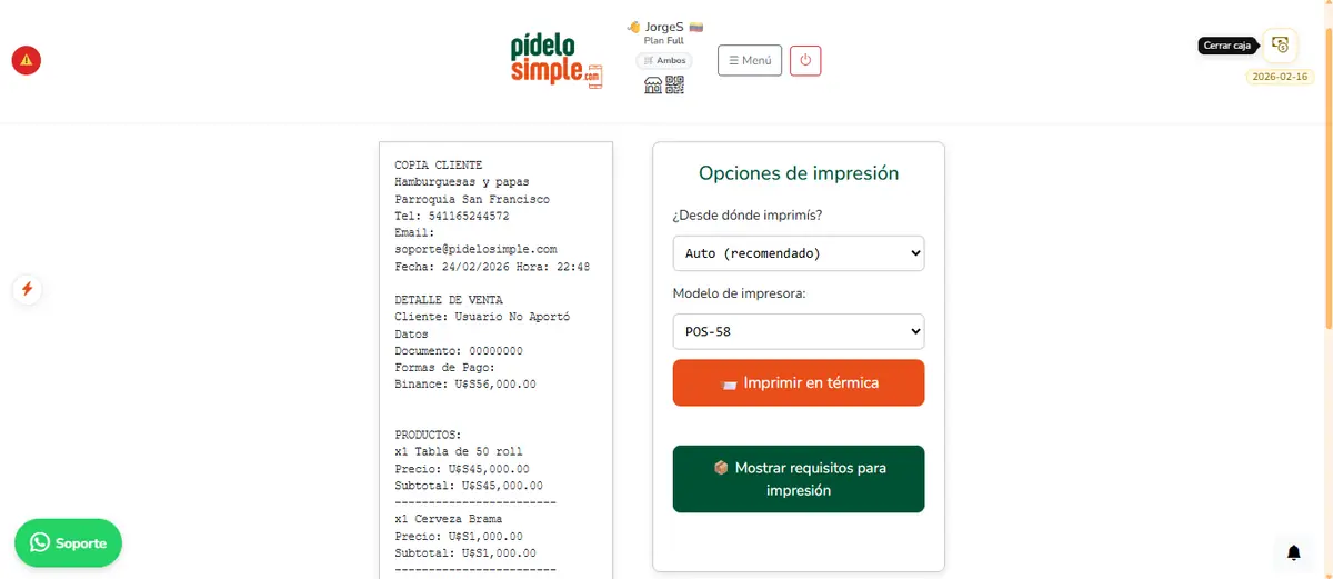 Ticket y comanda: impresión