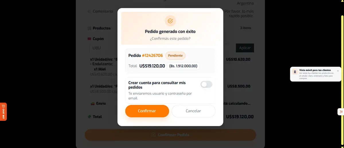 Web: checkout y seguimiento